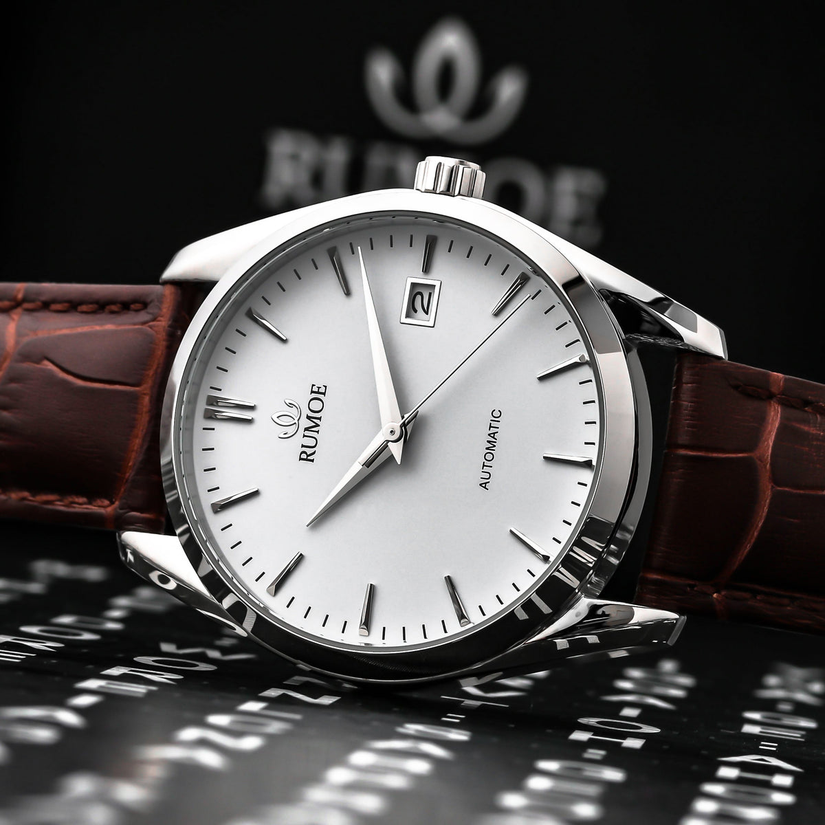 Blista White / Silver dial and brown crocodile-pattern strap