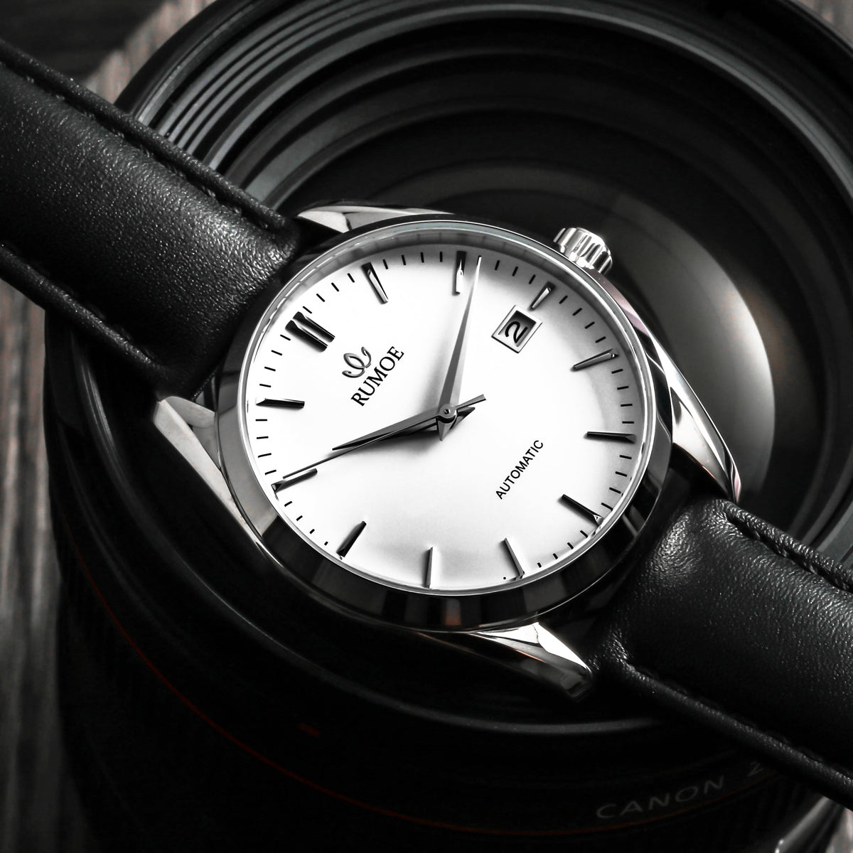 Dalum White / Silver with black calf leather strap