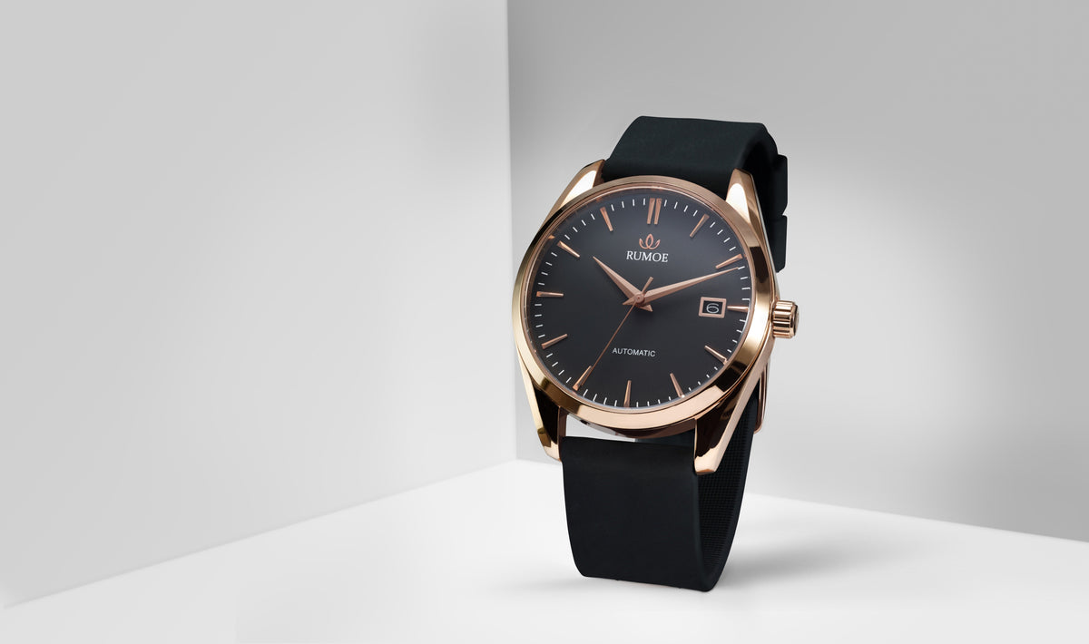 Harva Black / Rose Gold with black rubber strap