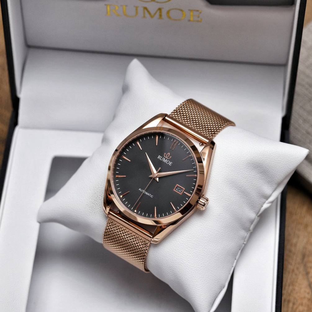 Rosenhill Black / Rose Gold with matching mesh bracelet