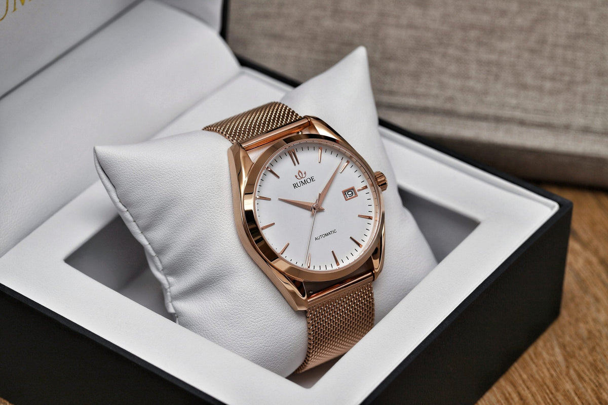 Rosenhill White / Rose Gold with matching mesh bracelet