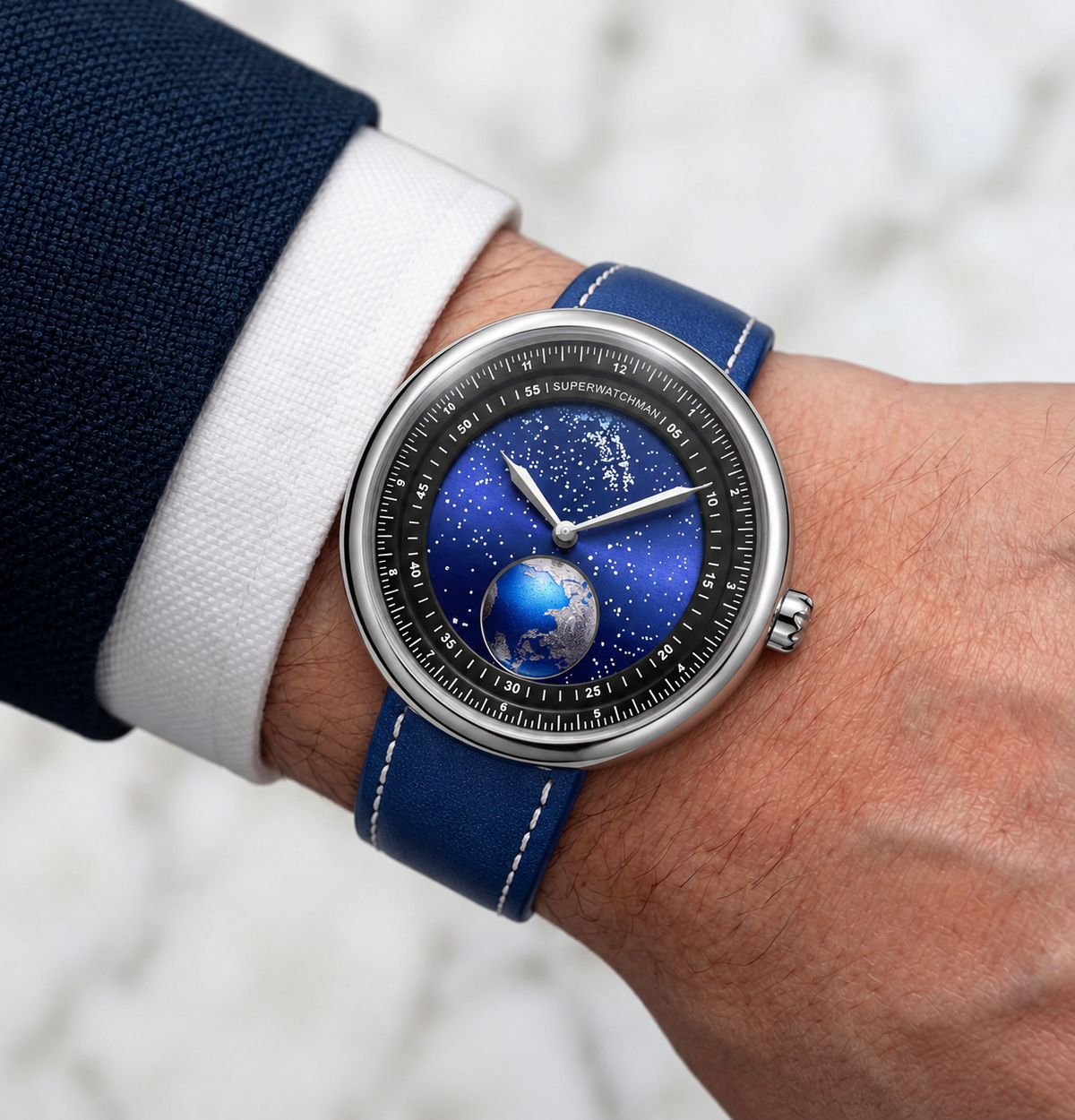 Earth Explorer on the wrist — illustrative lifestyle image