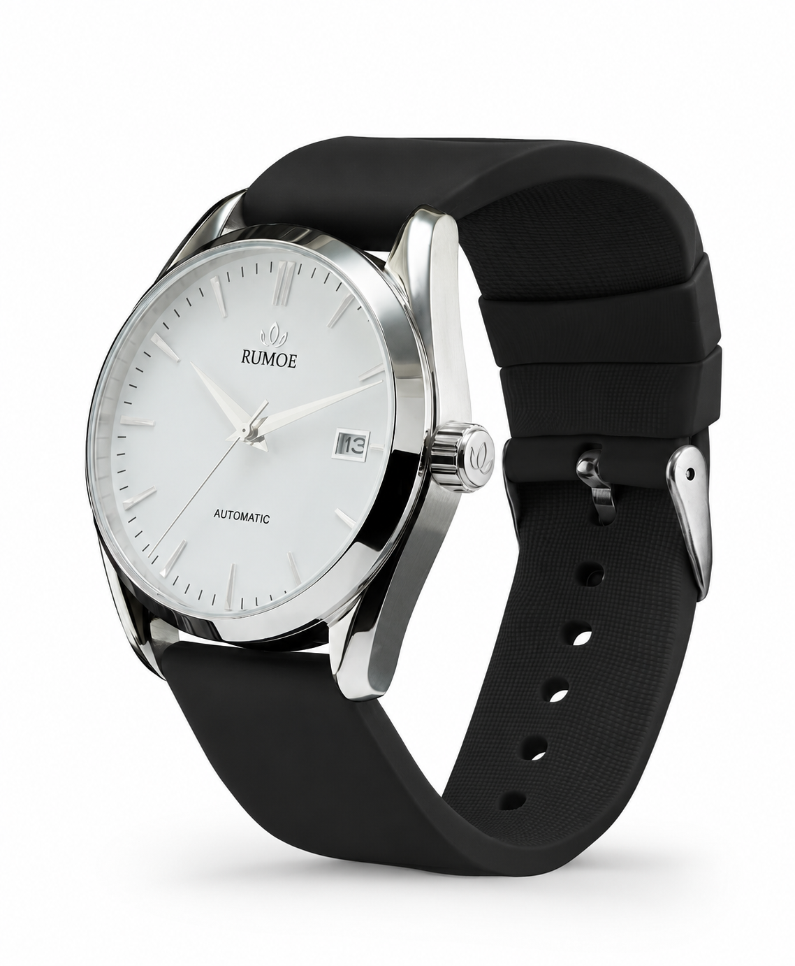 Nobel Royal Harva — White / Silver — side view with original pin buckle